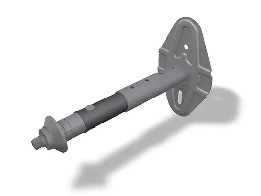 PREFA csőbilincs-tartó WDVS-hez, 100–180 mm és 180–260 mm méretben kapható, dübelekkel, csavarokkal és fedőkapszulákkal együtt, csőbilincsek biztonságos rögzítéséhez ideális.