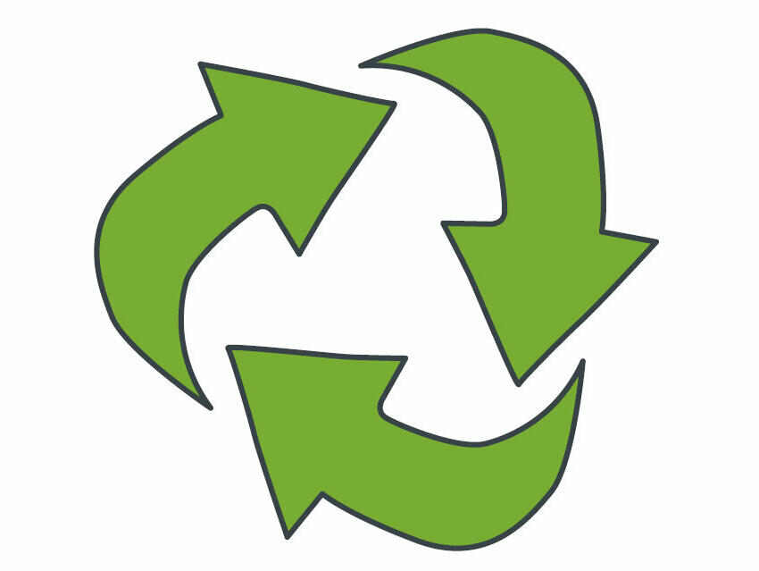 Az újrahasznosítás 3 egymásba fonódó nyílból álló jelképe – a PREFA alumínium újrahasznosítási arányát jelképezi