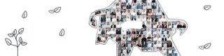PREFA bika logó, tele az alkalmazottak portréival - a PREFA értékeit és céljait szimbolizálja, a CAG Holding része vagyunk.