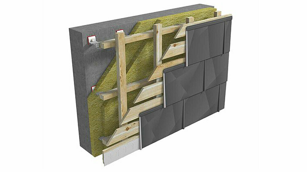 Verlegung von Fassadenpaneel FX.12 auf Sparschalung/ Streuschalung