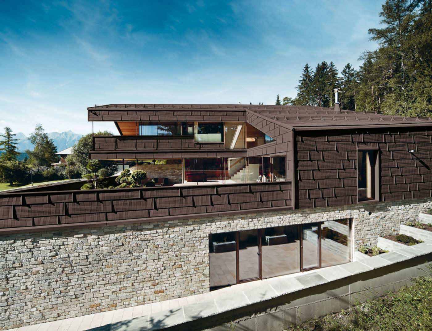 Referencia épületek PREFA Homlokzatburkolati rendszerek FX.12-es homlokzatburkoló panel 11 P.10 mogyoróbarna